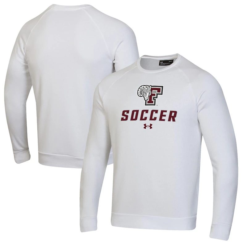Men's Under Armour White Fordham Rams Soccer Rival Fleece Raglan Pullover Sweatshirt
