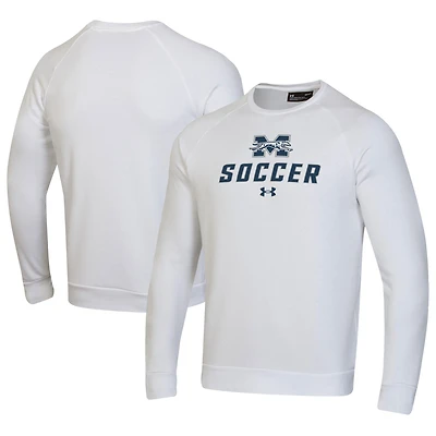 Men's Under Armour White Moravian Greyhounds Soccer Rival Fleece Raglan Pullover Sweatshirt