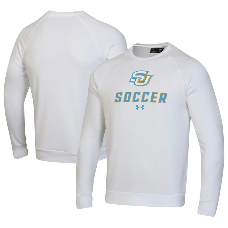 Men's Under Armour White Southern University Jaguars Soccer Rival Fleece Raglan Pullover Sweatshirt