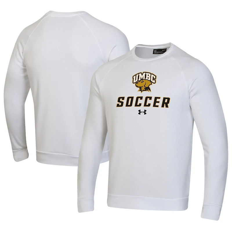 Men's Under Armour White University of Maryland Baltimore Soccer Rival Fleece Raglan Pullover Sweatshirt