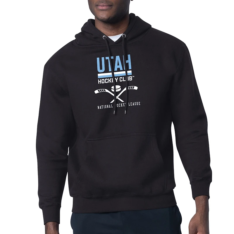 Men's Starter Black Utah Mammoth Half Puck Graphic Pullover Hoodie
