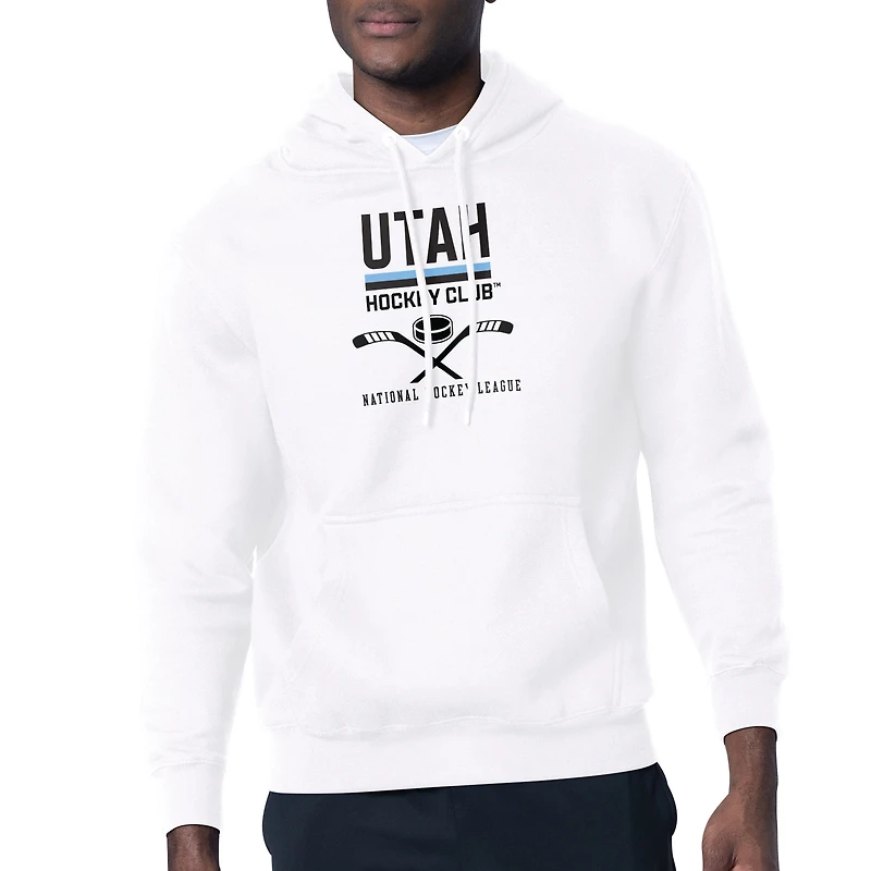 Men's Starter White Utah Mammoth Half Puck Graphic Pullover Hoodie