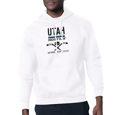 Men's Starter White Utah Mammoth Half Puck Graphic Pullover Hoodie
