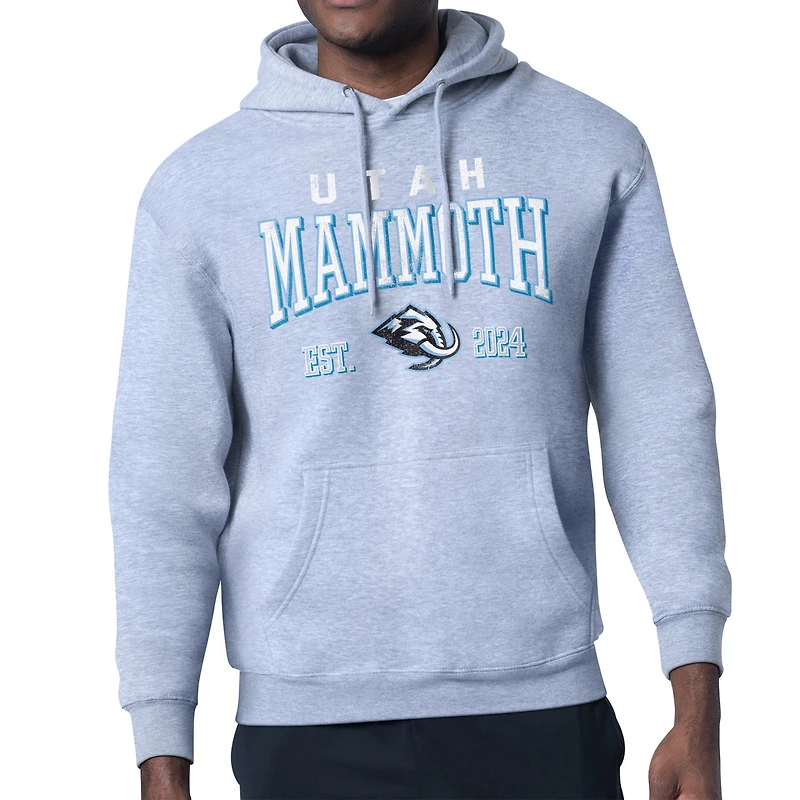 Men's Starter Heather Gray Utah Mammoth Retro Graphic Fleece Pullover Hoodie