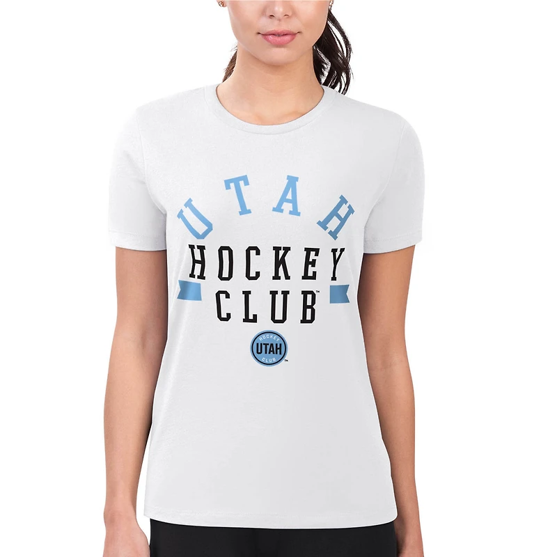 Women's G-III 4Her by Carl Banks White Utah Mammoth Super-Slim Fit Lightweight City Graphic T-Shirt