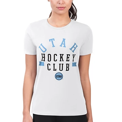 Women's G-III 4Her by Carl Banks White Utah Mammoth Super-Slim Fit Lightweight City Graphic T-Shirt