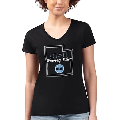 Women's G-III 4Her by Carl Banks Black Utah Mammoth Super-Slim Fit Lightweight Shadow State Graphic V-Neck T-Shirt