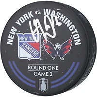 Vincent Trocheck New York Rangers Autographed Practice-Used Warm-Up Puck from 2024 Stanley Cup Playoffs First Round Game 2 vs. Washington Capitals