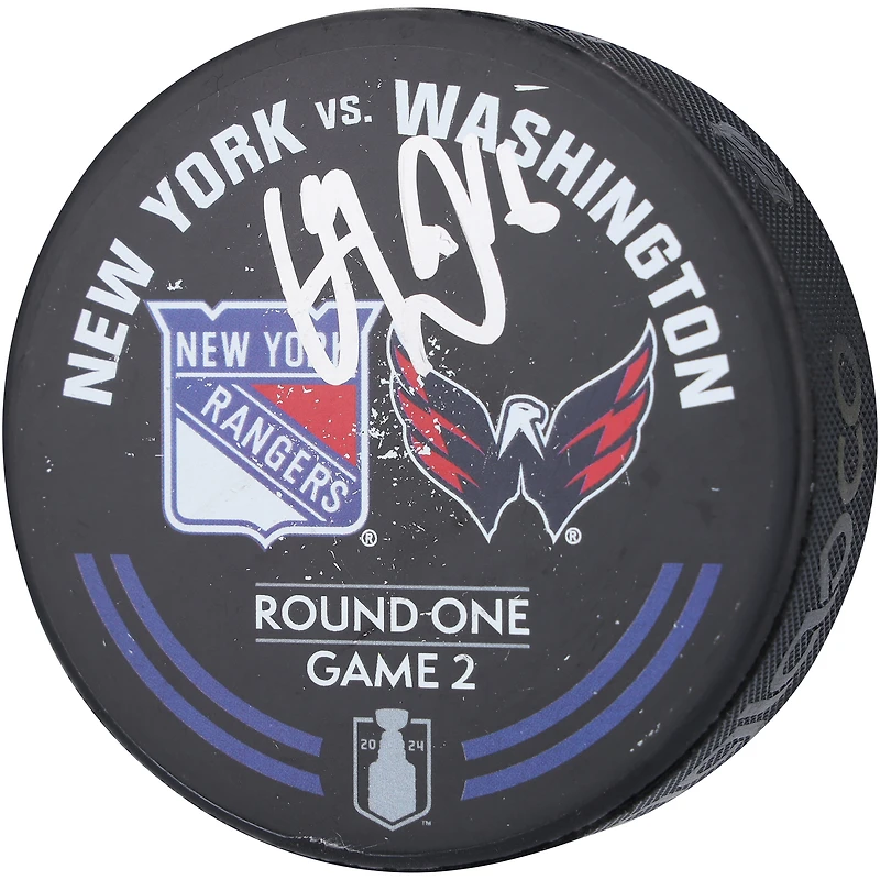 Vincent Trocheck New York Rangers Autographed Practice-Used Warm-Up Puck from 2024 Stanley Cup Playoffs First Round Game 2 vs. Washington Capitals