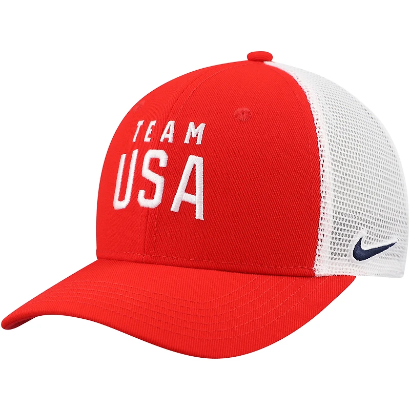 Youth Nike Red/White Team USA Rise Performance Trucker Adjustable Hat