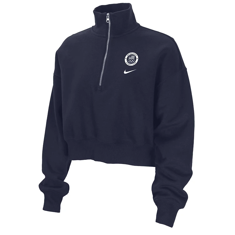 Women's Nike Navy Team USA Phoenix Cropped Half-Zip Jacket