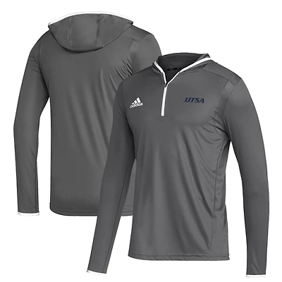 Men's adidas Gray UTSA Roadrunners Team Long Sleeve Quarter-Zip Hoodie T-Shirt