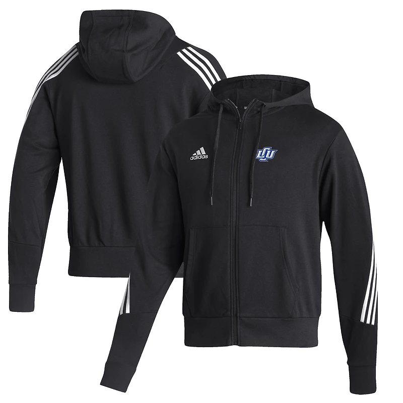 Men's adidas Black Lubbock Christian Chaparral Three-Stripe Full-Zip Hoodie