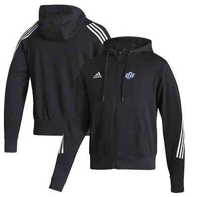 Men's adidas Black Lubbock Christian Chaparral Three-Stripe Full-Zip Hoodie