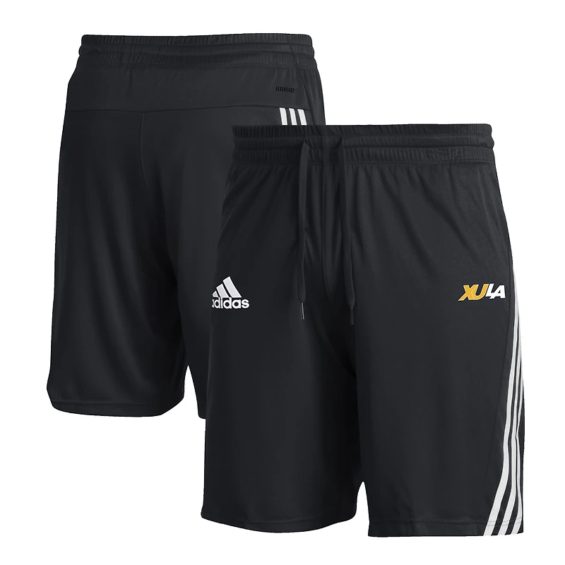 Men's adidas Black Xavier University of Louisiana Gold Rush 3-Stripe AEROREADY Knit Shorts