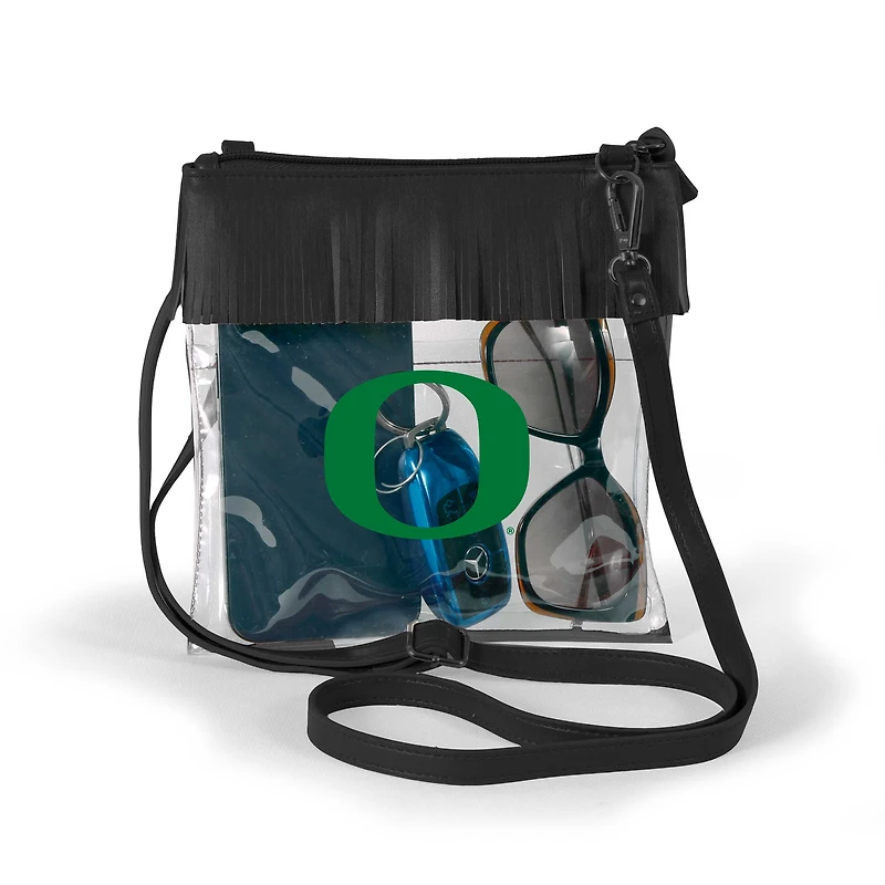 Women's Black Oregon Ducks Judyann Clear Crossbody with Fringe