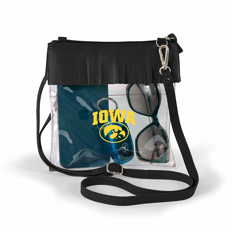 Women's Black Iowa Hawkeyes Judyann Clear Crossbody with Fringe