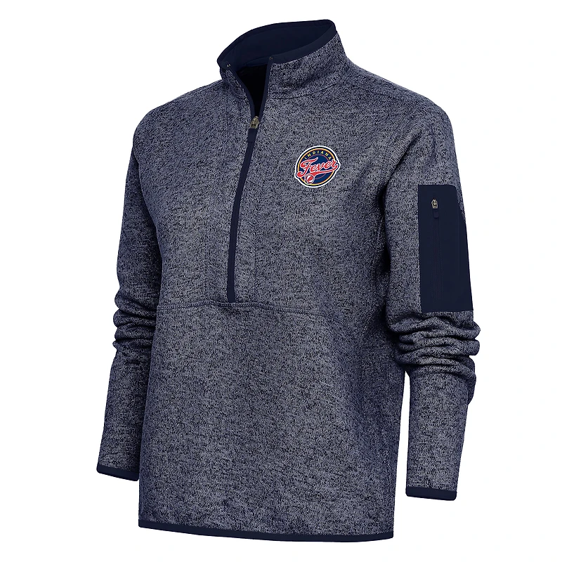 Women's Antigua Heather Navy Indiana Fever Fortune Half-Zip Jacket