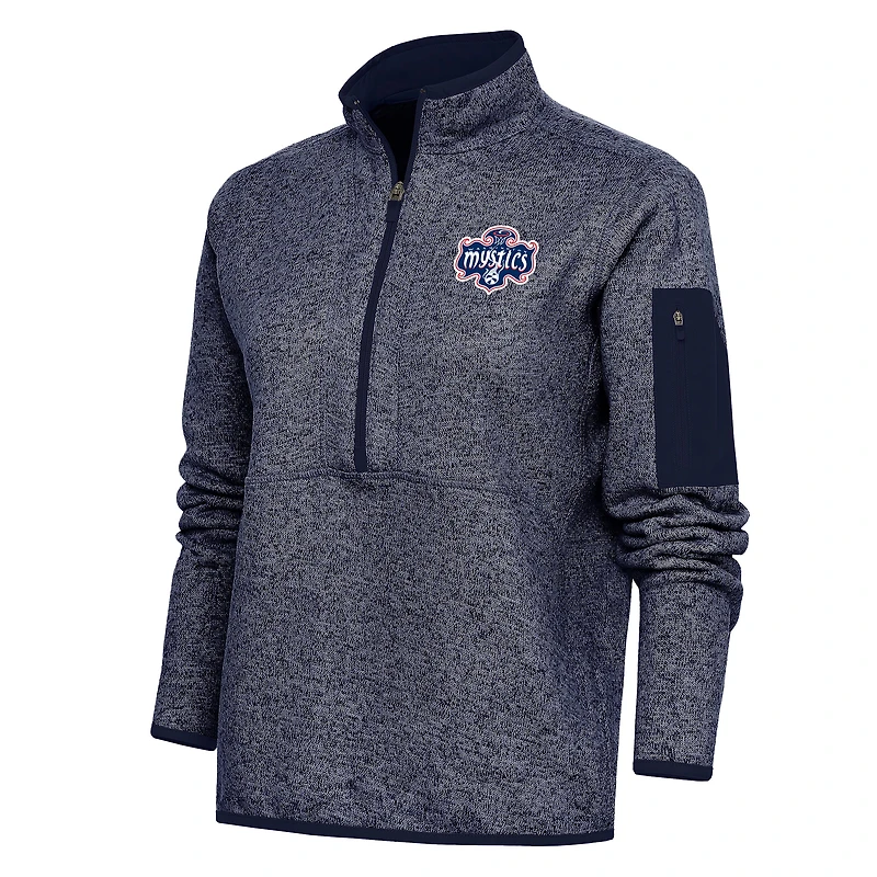 Women's Antigua Heather Navy Washington Mystics Fortune Half-Zip Jacket