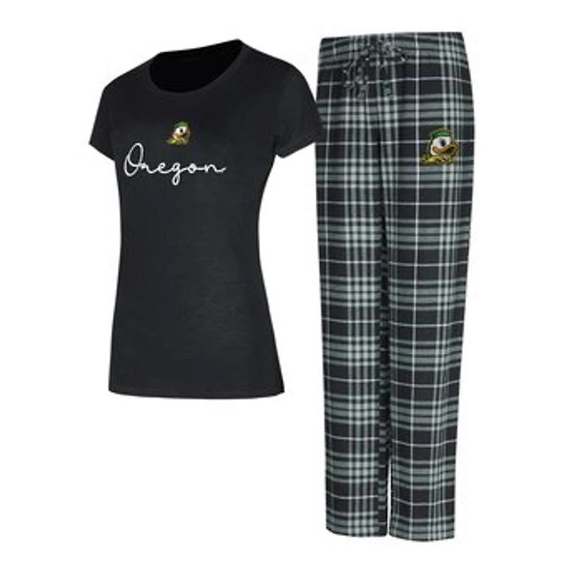 Women's Concepts Sport Black Oregon Ducks Vector Top & Flannel Pants Sleep Set