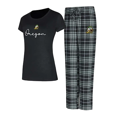 Women's Concepts Sport Black Oregon Ducks Vector Top & Flannel Pants Sleep Set