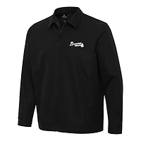 Men's Antigua Black Atlanta Braves Pivot Full-Zip Jacket