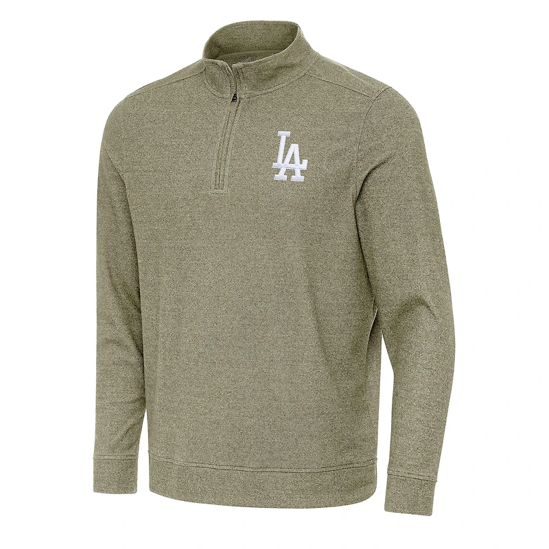 Men's Antigua Heather Olive Los Angeles Dodgers Subtle Quarter-Zip Sweatshirt