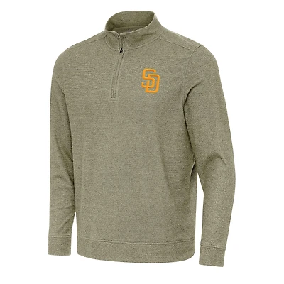 Men's Antigua Heather Olive San Diego Padres Subtle Quarter-Zip Sweatshirt