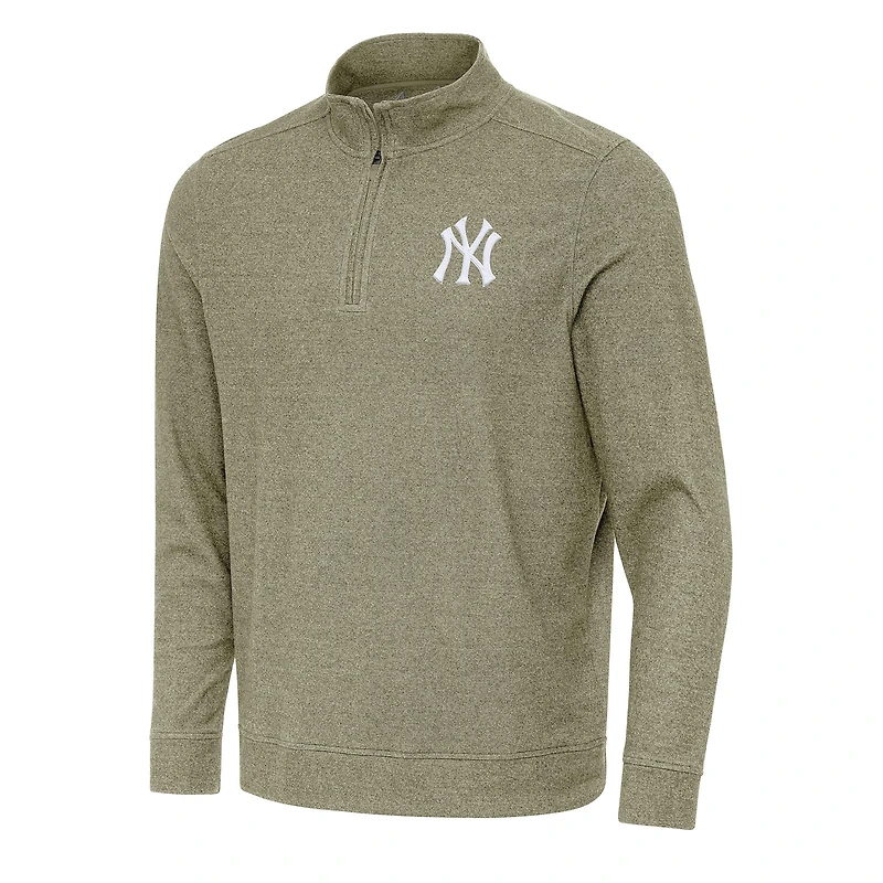Men's Antigua Heather Olive New York Yankees Subtle Quarter-Zip Sweatshirt