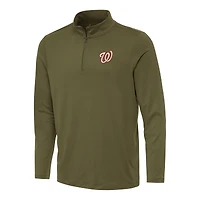 Men's Antigua Olive Washington Nationals Reprocess Quarter-Zip Top