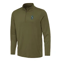 Men's Antigua Olive Seattle Mariners Reprocess Quarter-Zip Top