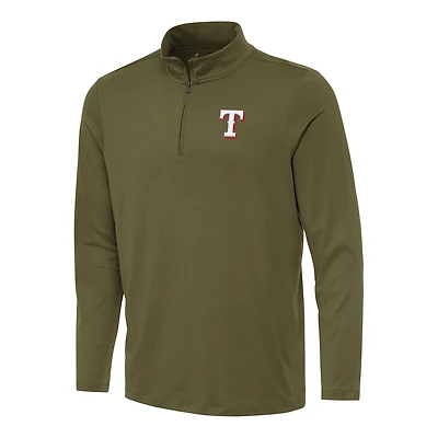 Men's Antigua Olive Texas Rangers Reprocess Quarter-Zip Top