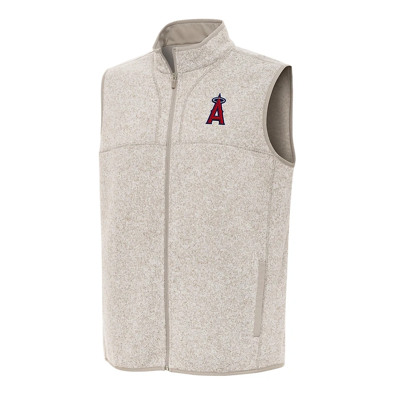 Men's Antigua Oatmeal Los Angeles Angels Fortune Full-Zip Vest