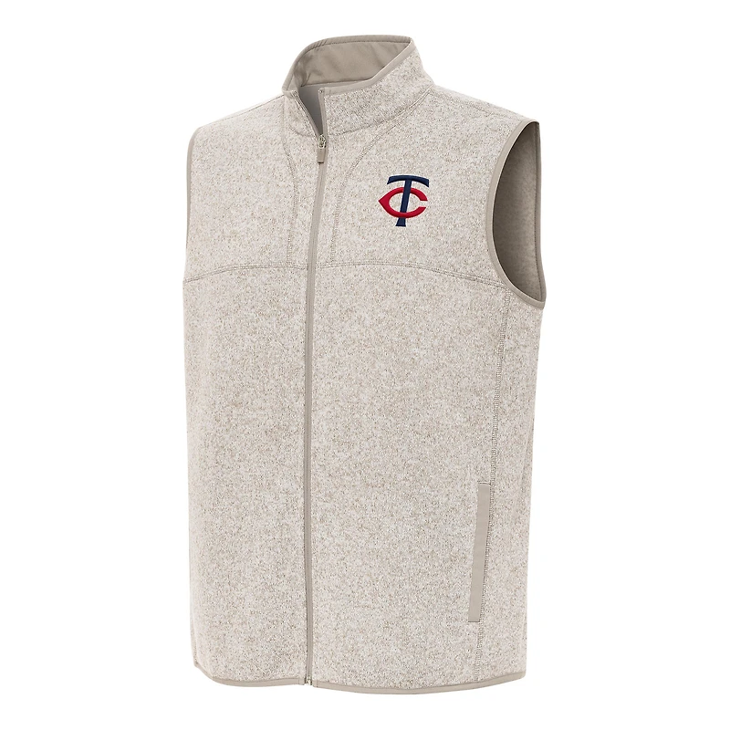 Men's Antigua Oatmeal Minnesota Twins Fortune Full-Zip Vest