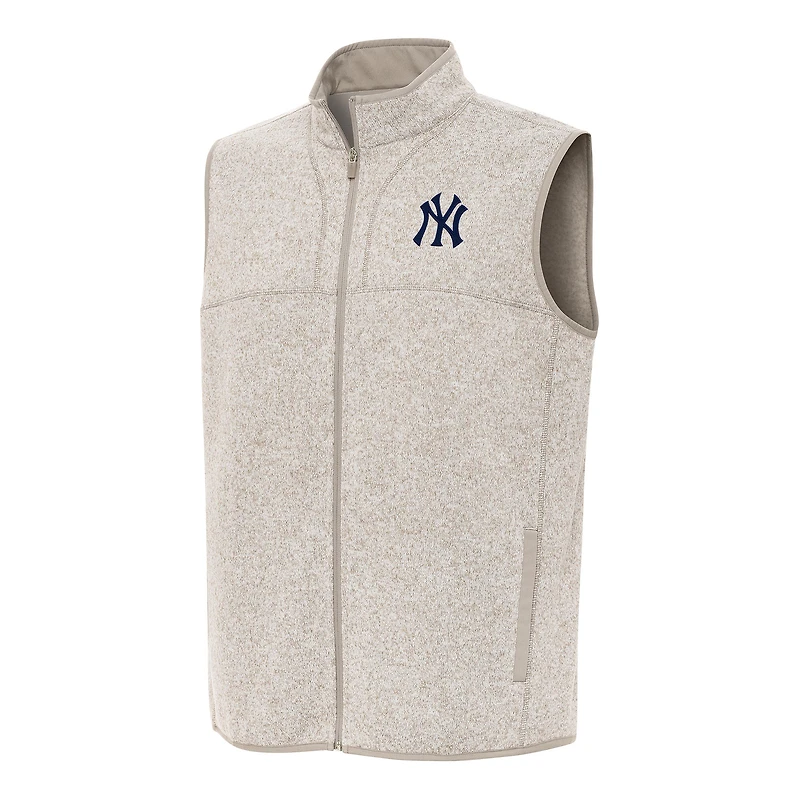 Men's Antigua Oatmeal New York Yankees Fortune Full-Zip Vest