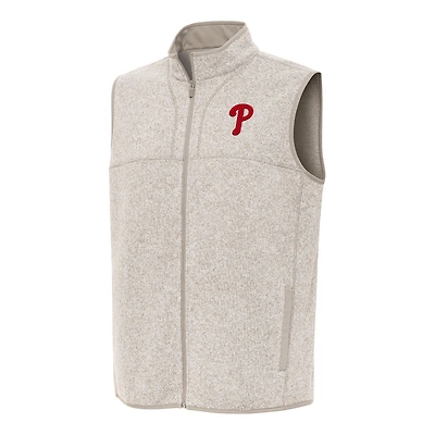 Men's Antigua Oatmeal Philadelphia Phillies Fortune Full-Zip Vest