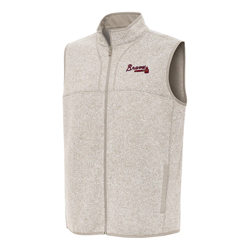 Men's Antigua Oatmeal Atlanta Braves Fortune Full-Zip Vest
