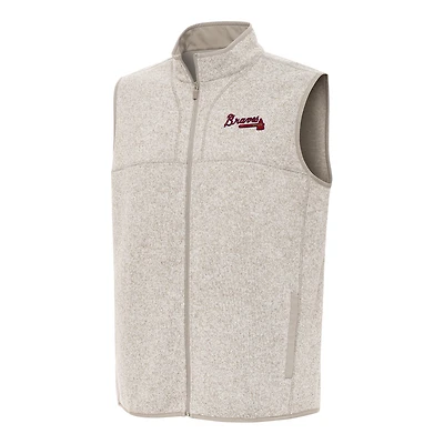 Men's Antigua Oatmeal Atlanta Braves Fortune Full-Zip Vest