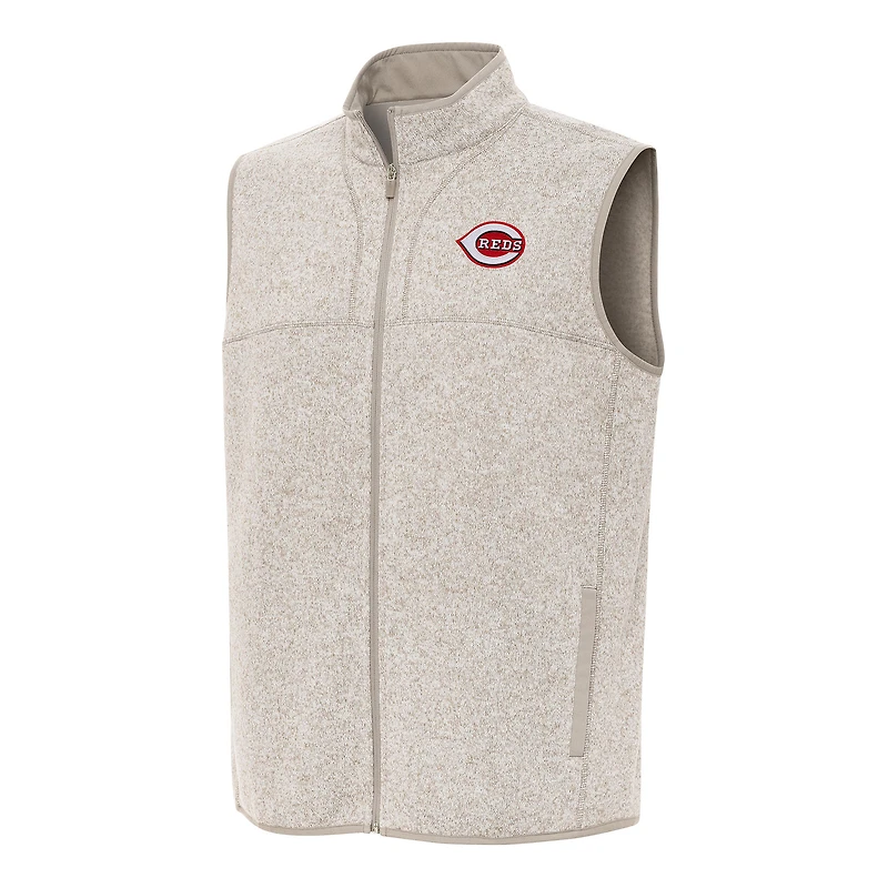 Men's Antigua Oatmeal Cincinnati Reds Fortune Full-Zip Vest