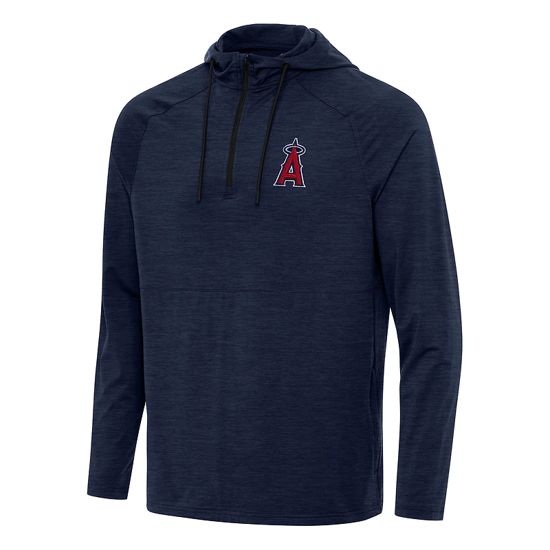 Men's Antigua Heather Navy Los Angeles Angels Spikes Quarter-Zip Pullover Hoodie