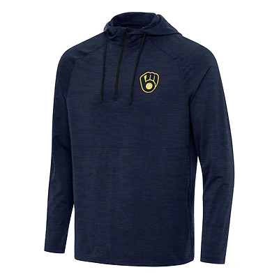 Men's Antigua Heather Navy Milwaukee Brewers Spikes Quarter-Zip Pullover Hoodie