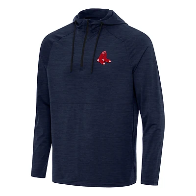Men's Antigua Heather Navy Boston Red Sox Spikes Quarter-Zip Pullover Hoodie