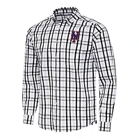 Men's Antigua Black/White New York Mets Tending Woven Tri-Blend Long Sleeve Button-Down Shirt
