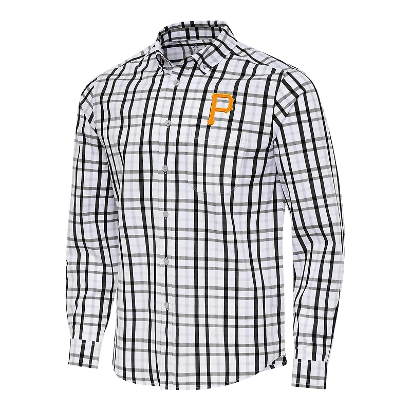 Men's Antigua Black/White Pittsburgh Pirates Tending Woven Tri-Blend Long Sleeve Button-Down Shirt