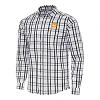 Men's Antigua Black/White Pittsburgh Pirates Tending Woven Tri-Blend Long Sleeve Button-Down Shirt