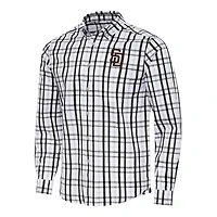 Men's Antigua Black/White San Diego Padres Tending Woven Tri-Blend Long Sleeve Button-Down Shirt