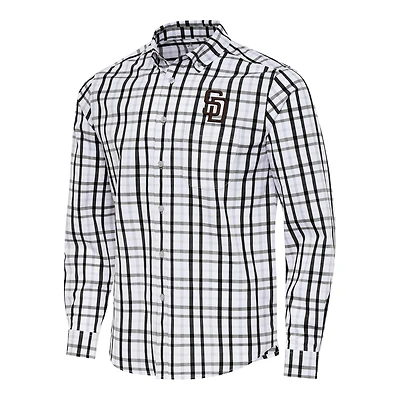 Men's Antigua Black/White San Diego Padres Tending Woven Tri-Blend Long Sleeve Button-Down Shirt