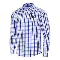 Men's Antigua Royal/White Tampa Bay Rays Tending Woven Tri-Blend Long Sleeve Button-Down Shirt