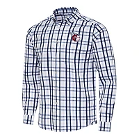 Men's Antigua Navy/White Cleveland Guardians Tending Woven Tri-Blend Long Sleeve Button-Down Shirt