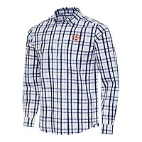 Men's Antigua Navy/White Houston Astros Tending Woven Tri-Blend Long Sleeve Button-Down Shirt
